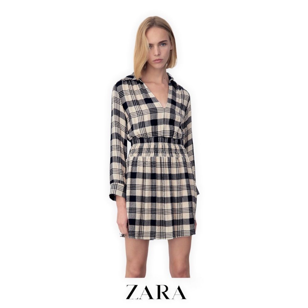ZARA Women | Black & Cream | PLAID DRESS - Picture 9 of 9